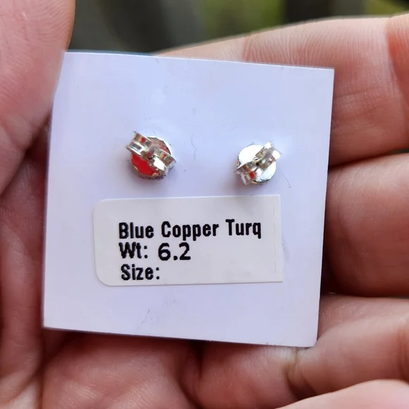 Sterling Silver 925 Blue Copper Turquoise Stud Postback Earrings - Picture 2 of 5